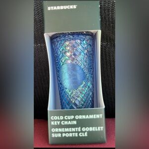 New Starbucks Ornament Holiday 2022 Blue Iridescent Cold Cup Keychain Christmas